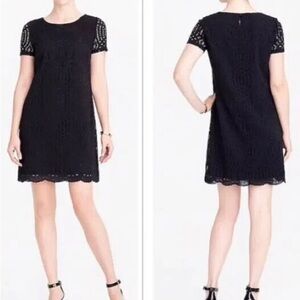 J.Crew Factory Women 12 Black Short Sleeve Lace Shift Dress With Scalloped Hem